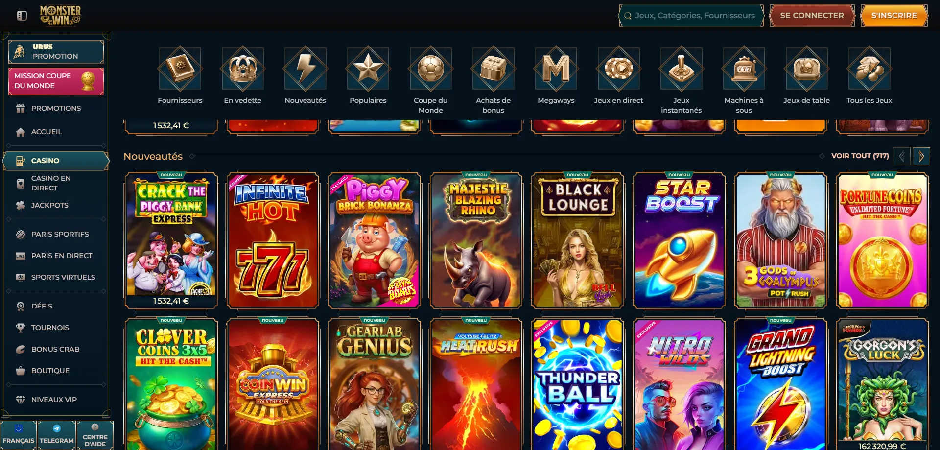 Collezione di slot e giochi da casin&ograve; Monsterwin Italy &mdash; oltre 3000 titoli