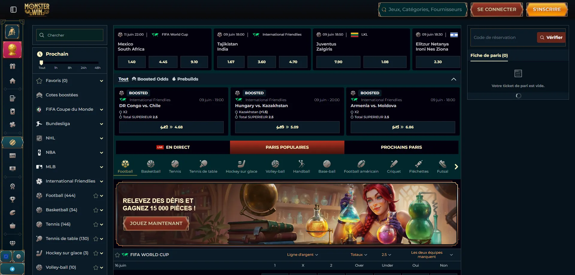 Scommesse sportive su Monsterwin Italy &mdash; quote calcio e sport live