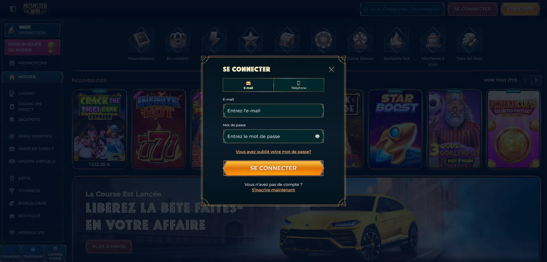 Login al conto Monsterwin Casino &mdash; accesso sicuro all'account
